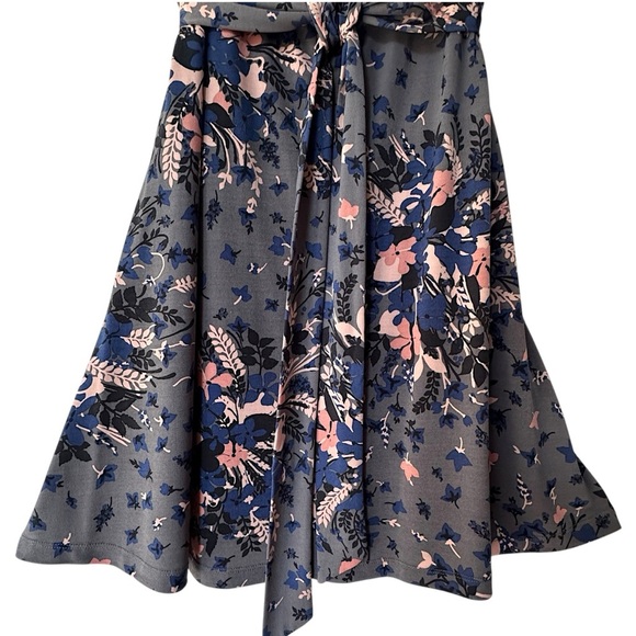 LOFT NWOT FLORAL SWING DRESS COWL NECKLINE SLEEVELESS TIE WAIST GRAY PINK SMALL - Picture 5 of 9